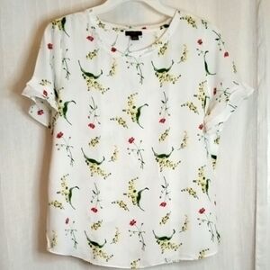 Ann Taylor White Floral Short Sleeve Tee